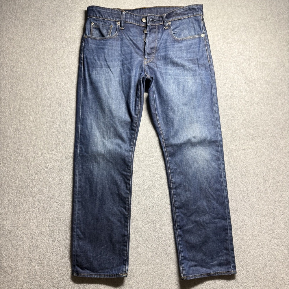G Star RAW Jeans Men 32x30 Blue 3301 Straight Leg Dark Wash Button Fly Denim